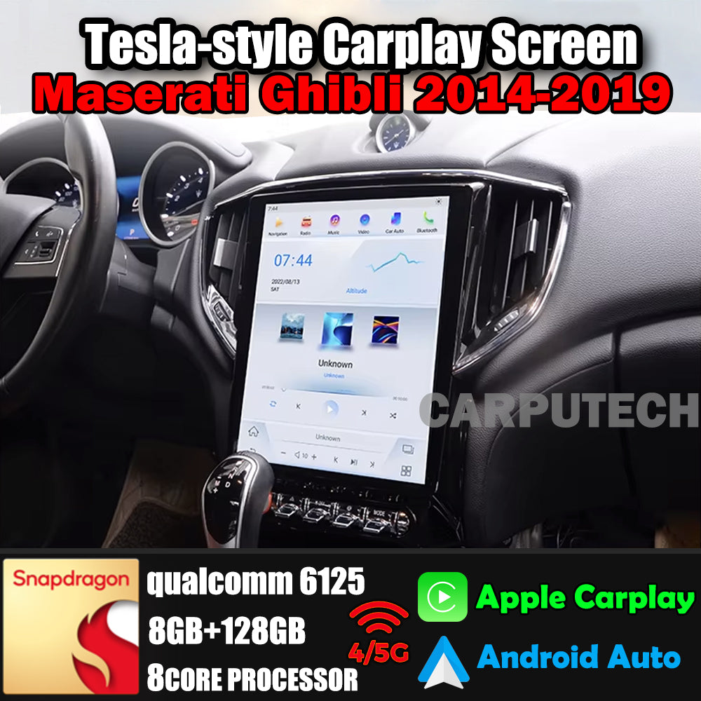 Autoradio 12,1" Qualcomm pour Maserati Ghibli 2014-2019, stéréo, Carplay, mise à niveau, écran de style Tesla, Android Auto, navigation GPS, lecteur multimédia