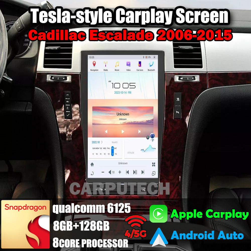Autoradio 13,6" Qualcomm pour Cadillac Escalade 2006-2015, stéréo, Carplay, mise à niveau, écran de style Tesla, Android Auto, navigation GPS, lecteur multimédia