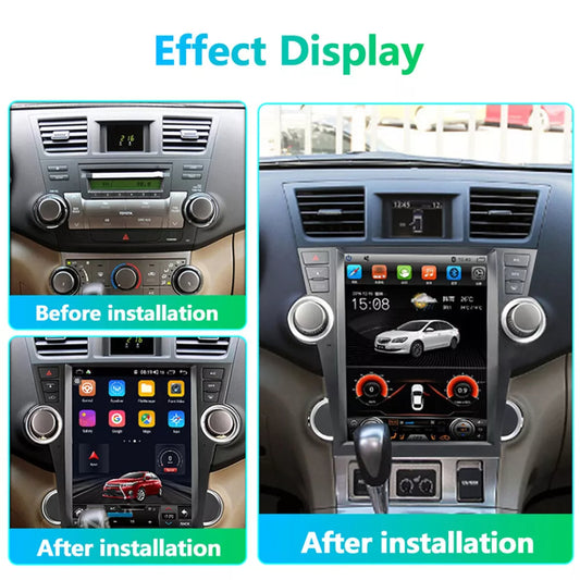 Autoradio 12,1" Qualcomm pour Toyota Highlander 2008-2014, stéréo, Carplay, mise à niveau, écran de style Tesla, Android Auto, navigation GPS, lecteur multimédia