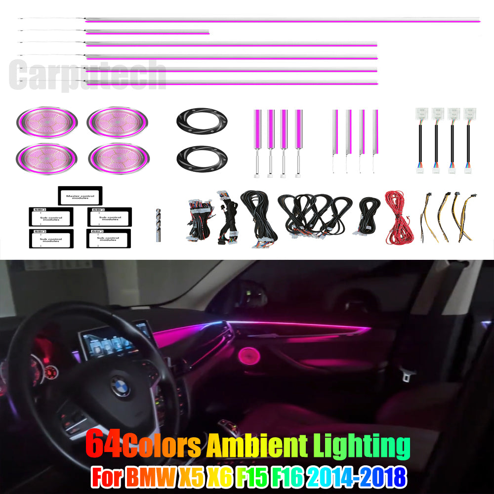 64 Colors Ambient Lighting for BMW X5 X6 F15 F16 2014-2018 Interior ...