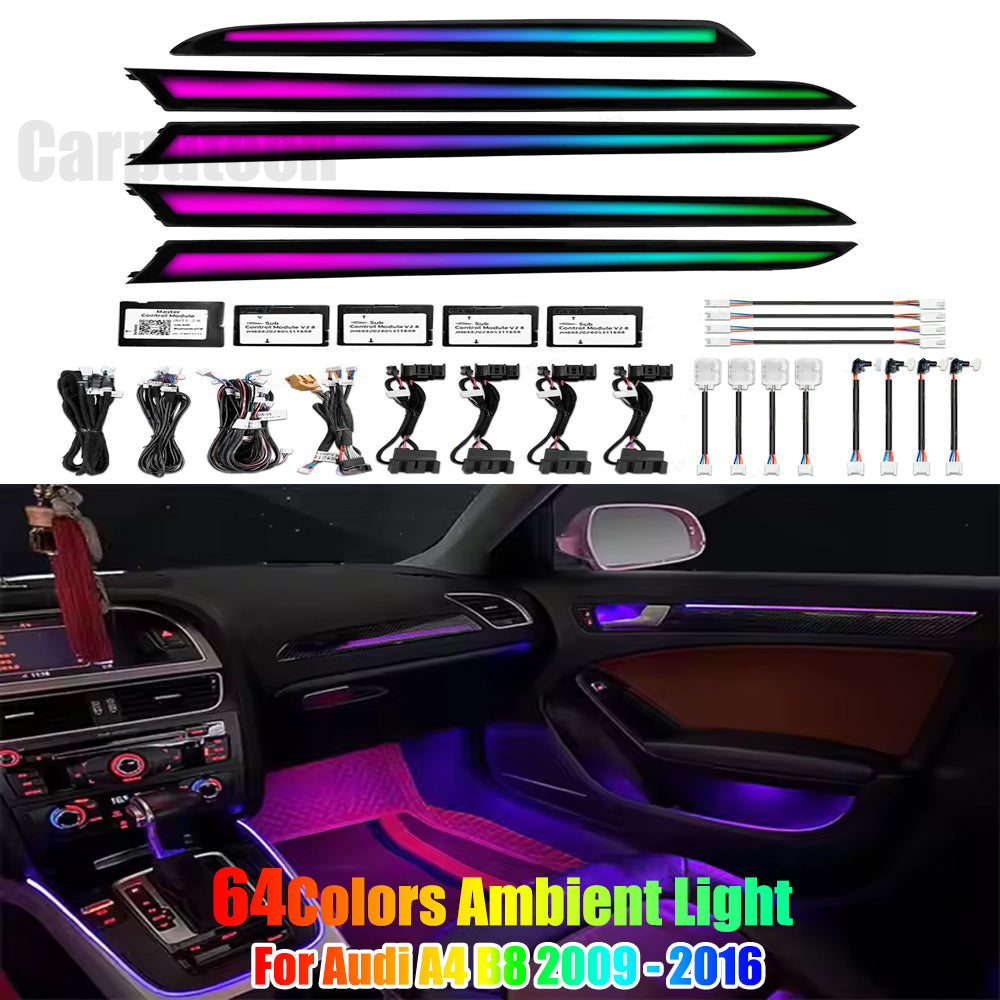 64 Colors Dynamic Ambient Light for Audi A4 B8 2009 - 2016 Interior LED Lighting Accessories Upgrade Atmosphere Light