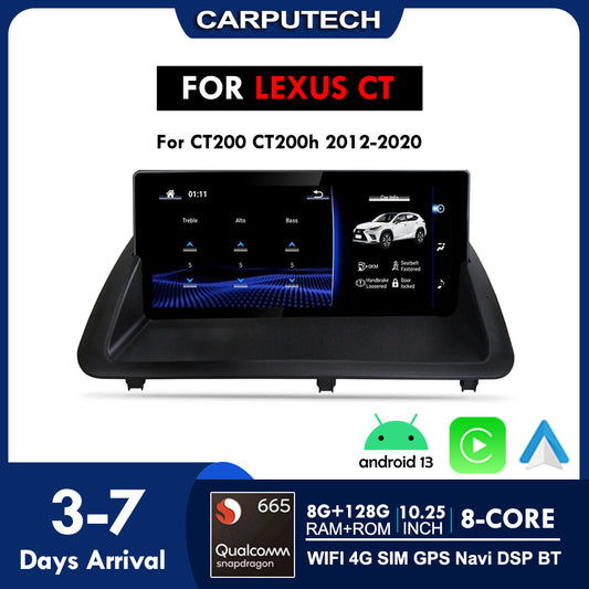 For Lexus CT CT200 CT200h 2012-2020 | Android 13 Snapdragon 8+128G Car Radio CarPlay Screen with GPS Navigation Multimedia Player