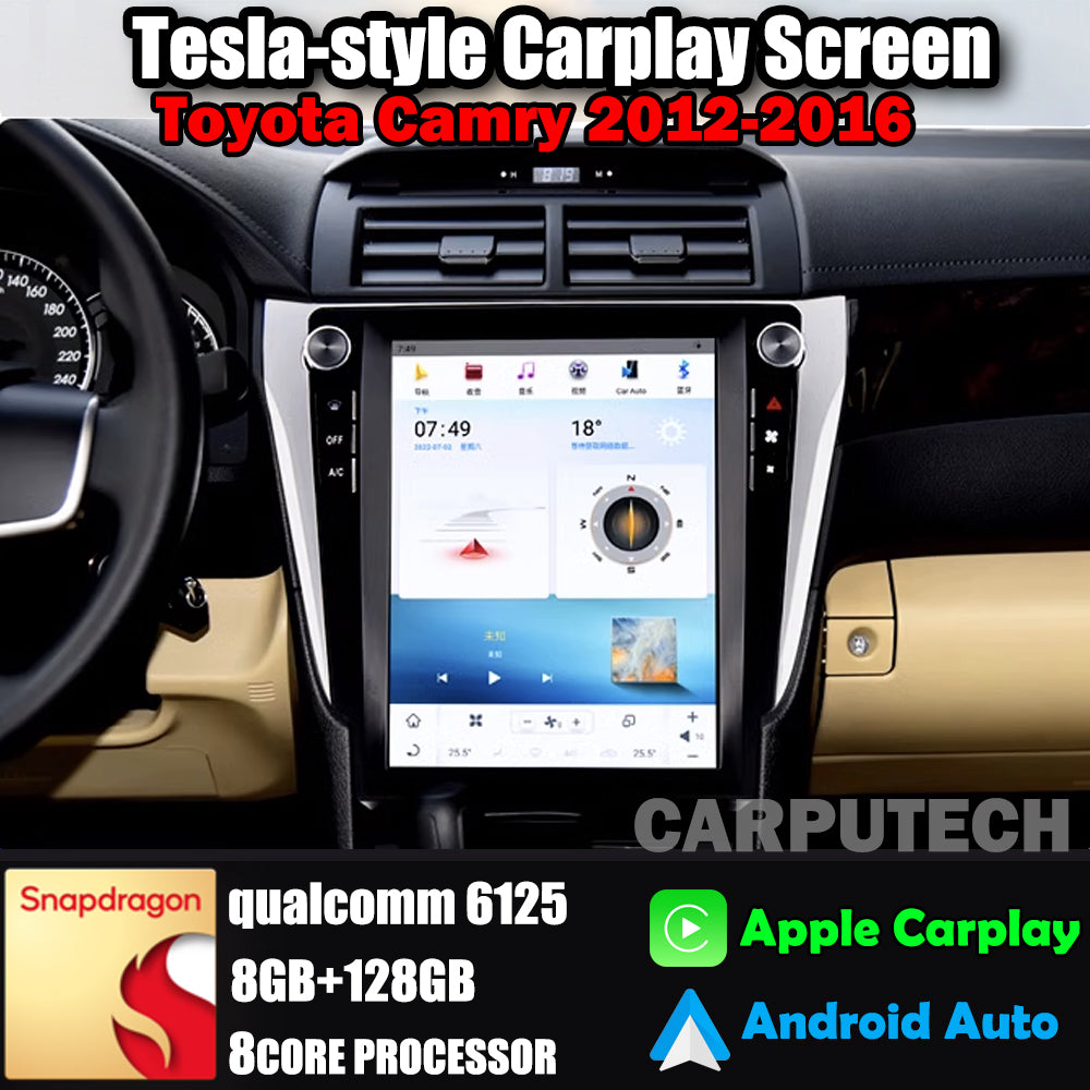 Autoradio 12,1" pour Toyota Camry 2012-2016, stéréo, Carplay, mise à niveau, écran de style Tesla, Android Auto, navigation GPS, lecteur multimédia
