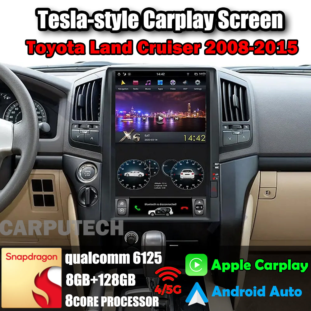 Autoradio 16" Qualcomm pour Toyota Land Cruiser 2008-2015, stéréo, Carplay, mise à niveau, écran de style Tesla, Android Auto, navigation GPS, lecteur multimédia