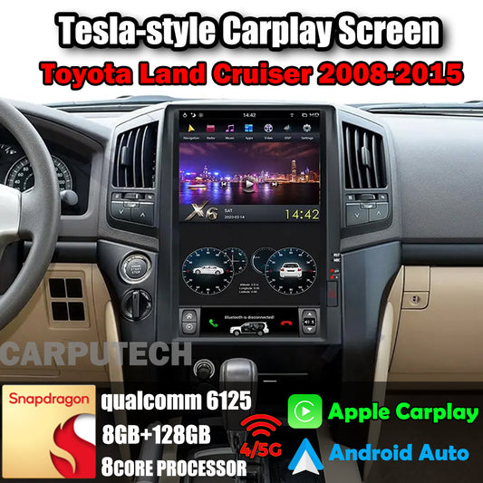 Autoradio 16" Qualcomm pour Toyota Land Cruiser 2008-2015, stéréo, Carplay, mise à niveau, écran de style Tesla, Android Auto, navigation GPS, lecteur multimédia