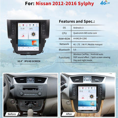 Autoradio 10,4" pour NISSAN Sylphy 2012-2016, stéréo, Carplay, mise à niveau, écran de style Tesla, Android Auto, navigation GPS, lecteur multimédia