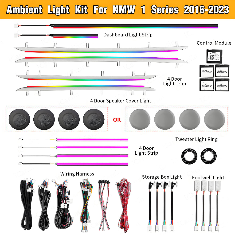 64 Colors Dynamic Ambient Lighting for BMW 1 Series 2016-2023 Interior Lighting Upgrade Accessories Carputech