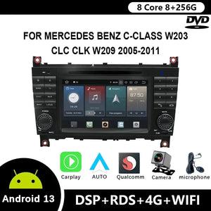 For Mercedes Benz C-Class W203 CLC CLK W209 2005-2011 Qualcomm Car Radio 7" Android 12 DVD GPS CarPlay WIFI 4G Bluetooth Carputech