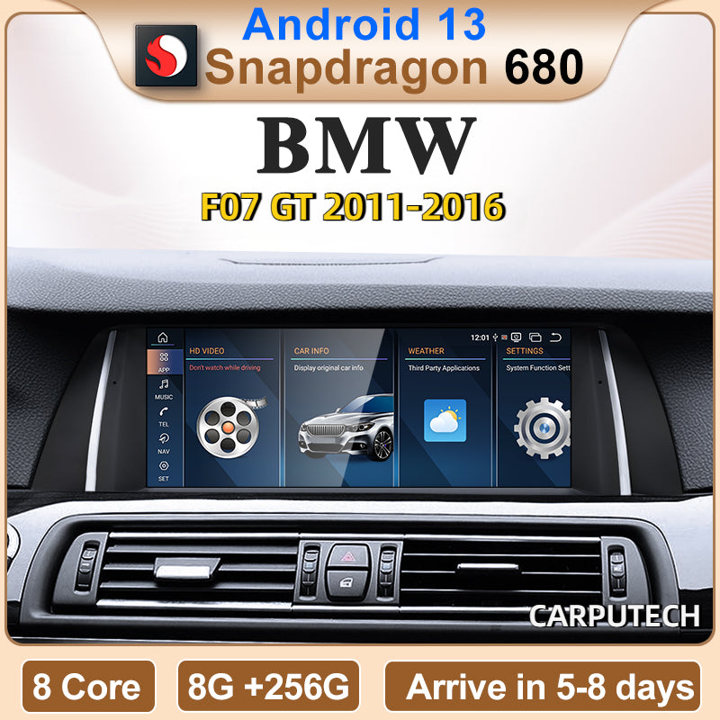 2024 Nouveau ID6 ID7 ID8 Android 13 Qualcomm680 Snapdragon6225 8 Go 256 Go 10,25 pouces pour BMW Série 5 F07 GT 2011-2016 Voiture sans fil CarPlay AUTO 