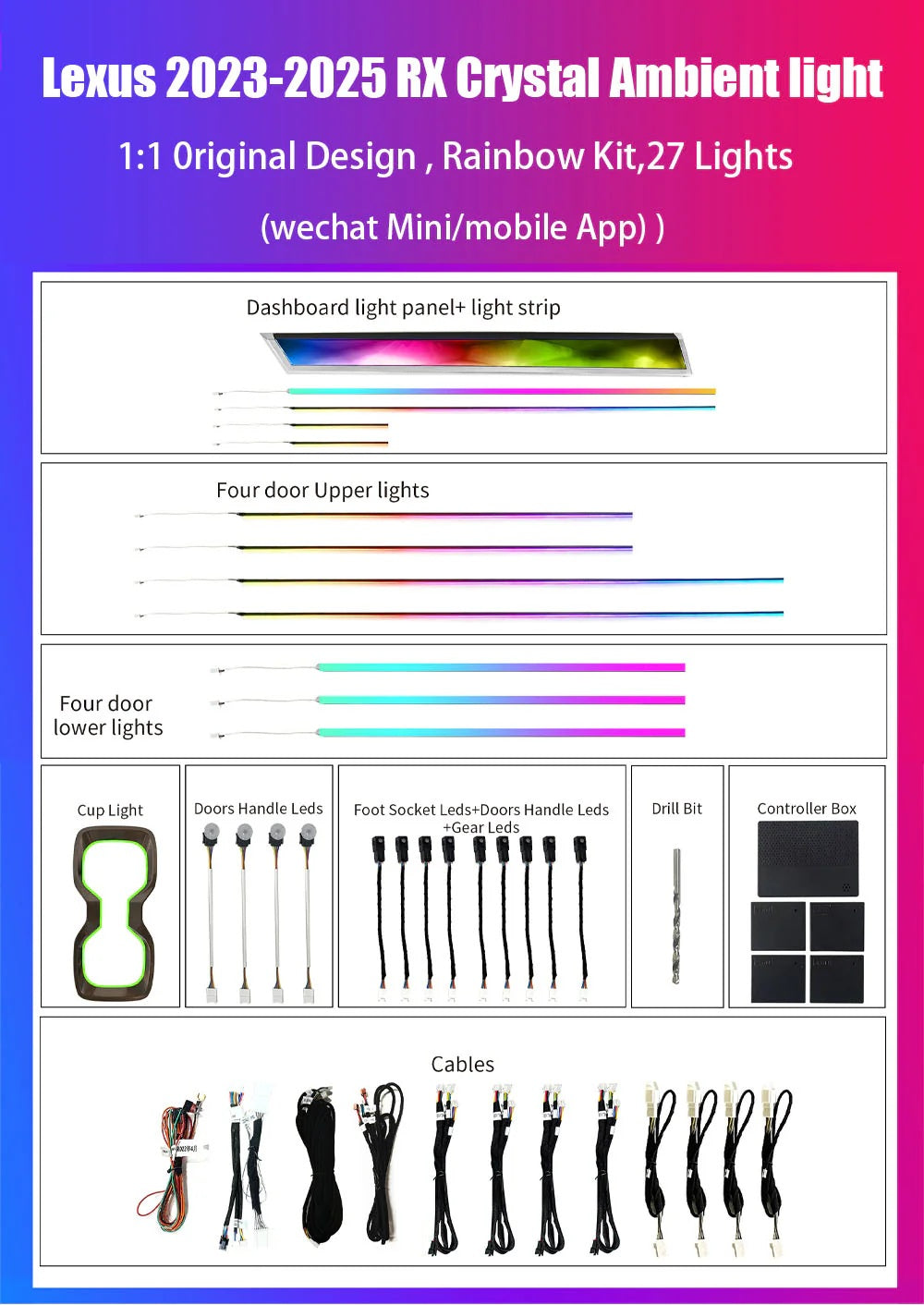 Led Car Interior Ambient Light for Lexus RX 2023-2025 Atmosphere Strip Accessories Upgrade Carputech