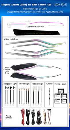 64 Colors LED Car Interior Ambient Lighting for BMW 3 Series 2020-2025 Atmosphere Strip Accessories Upgrade Carputech