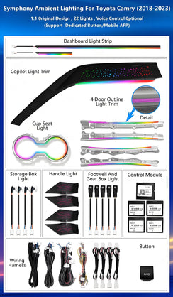 64 Colors Ambient Lighting Upgrade Kit for Toyota Camry 8th 2018 - 2023 Interior LED Light Accessories