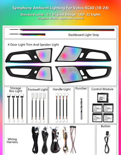 Upgrade LED Car Interior Ambient Lighting for Volvo XC60 2018-2024 Strip Accessories Decoration