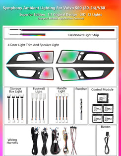 Upgrade 256 Kleuren LED Auto Interieur Sfeerverlichting voor Volvo S60/V60 2018-2025 Strip Accessoires Decoratie