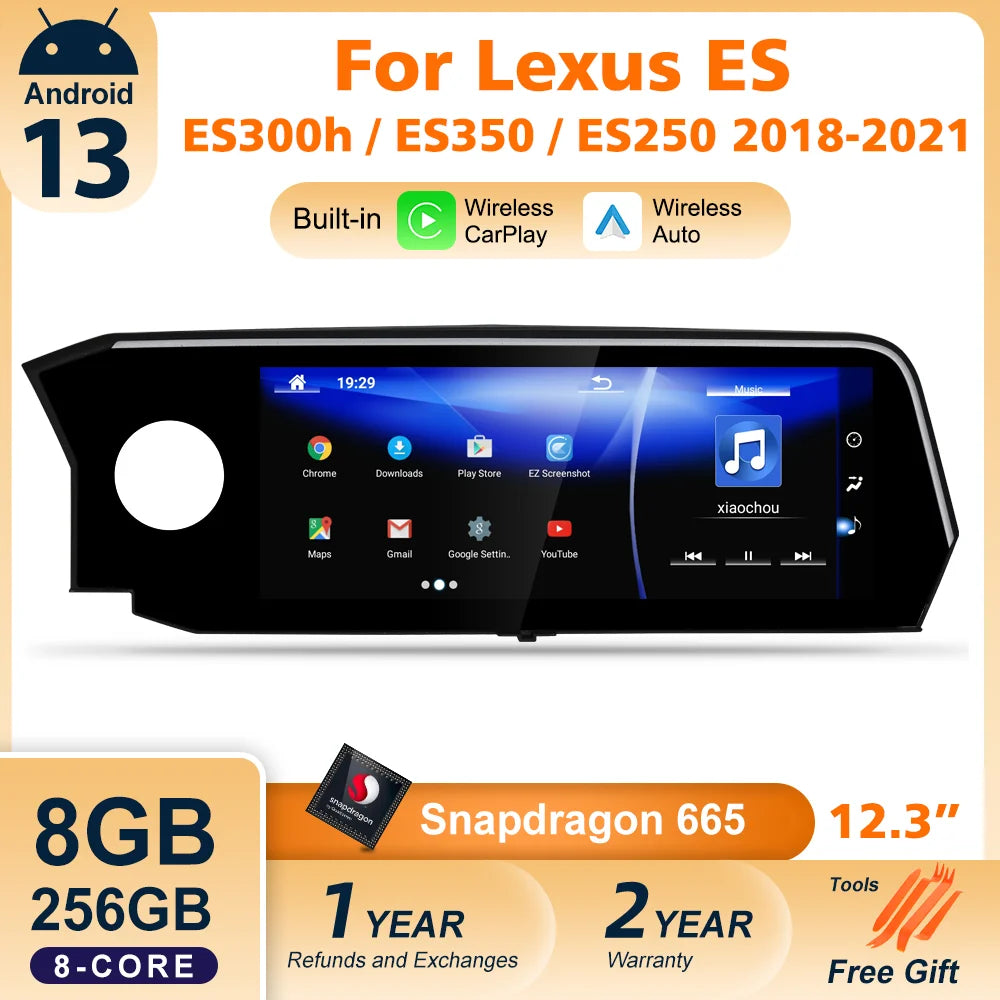 For Lexus ES ES200 ES250 ES350 ES300h 2018-2021 Android 13 Carplay Screen 8 Core Multimedia Player Car Monitor Video Radio Navigation