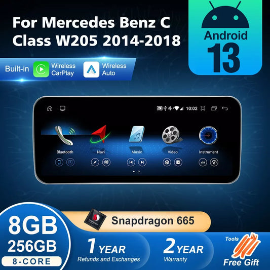 Android 13 Wireless CarPlay For Mercedes Benz C Class W205 2014-2018 Car Multimedia Navigation Radio GPS SWC DSP 4G WiFi