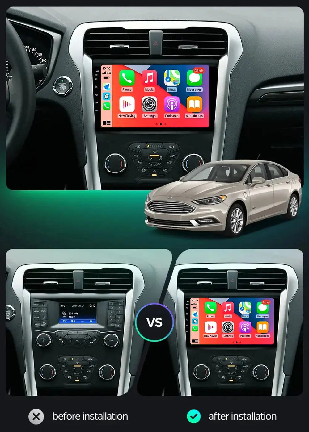 Android 14 Carplay Auto For Ford Fusion Mondeo 5 2014 - 2019 Car Radio Multimedia Video Player Navigation GPS  No 2Din 2 Din DVD Carputech