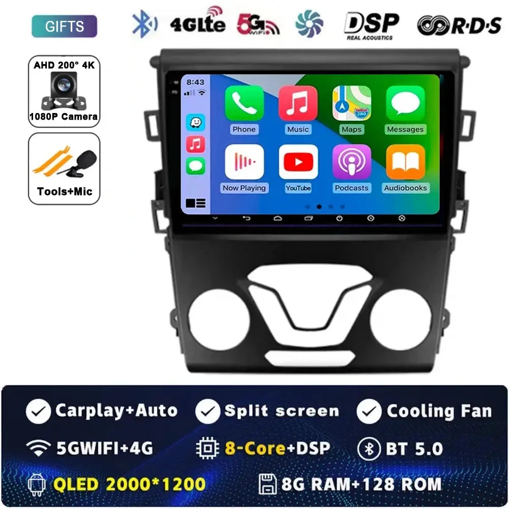 Android 14 Carplay Auto For Ford Fusion Mondeo 5 2014 - 2019 Car Radio Multimedia Video Player Navigation GPS  No 2Din 2 Din DVD Carputech