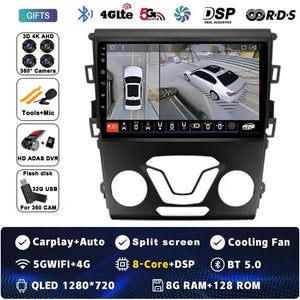Android 14 Carplay Auto For Ford Fusion Mondeo 5 2014 - 2019 Car Radio Multimedia Video Player Navigation GPS  No 2Din 2 Din DVD Carputech