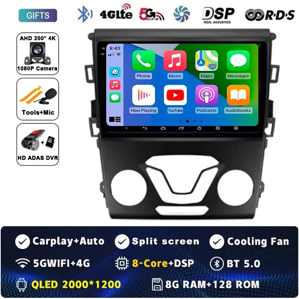 Android 14 Carplay Auto For Ford Fusion Mondeo 5 2014 - 2019 Car Radio Multimedia Video Player Navigation GPS  No 2Din 2 Din DVD Carputech
