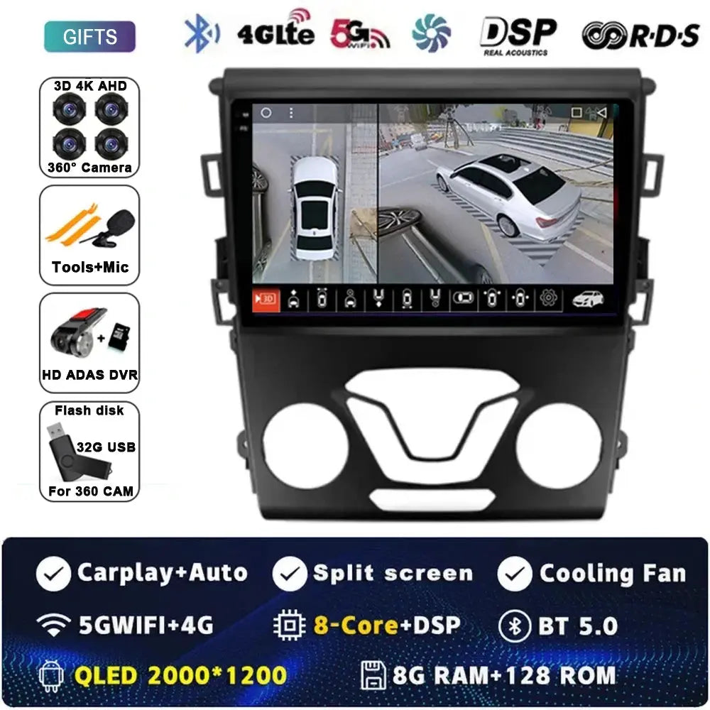 Android 14 Carplay Auto For Ford Fusion Mondeo 5 2014 - 2019 Car Radio Multimedia Video Player Navigation GPS  No 2Din 2 Din DVD Carputech