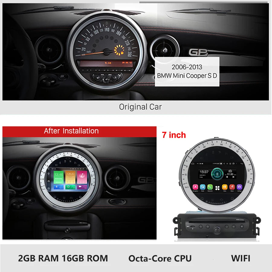 Carplay Android Auto Car Radio For BMW Mini Cooper R56 R60 2007-2014 Android 13.0 GPS Navigation Head Unit Video Player Tape Recorder Stereo