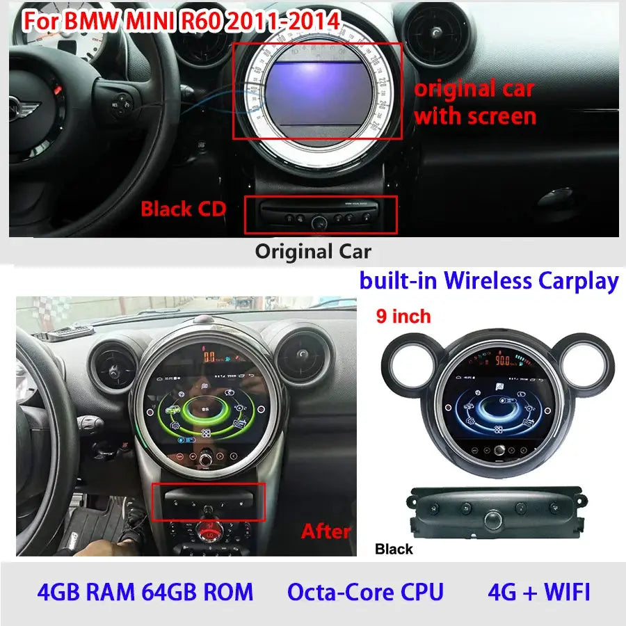 Android Auto Car Radio For BMW Mini Cooper R56 R60 2007-2014 Carplay ...