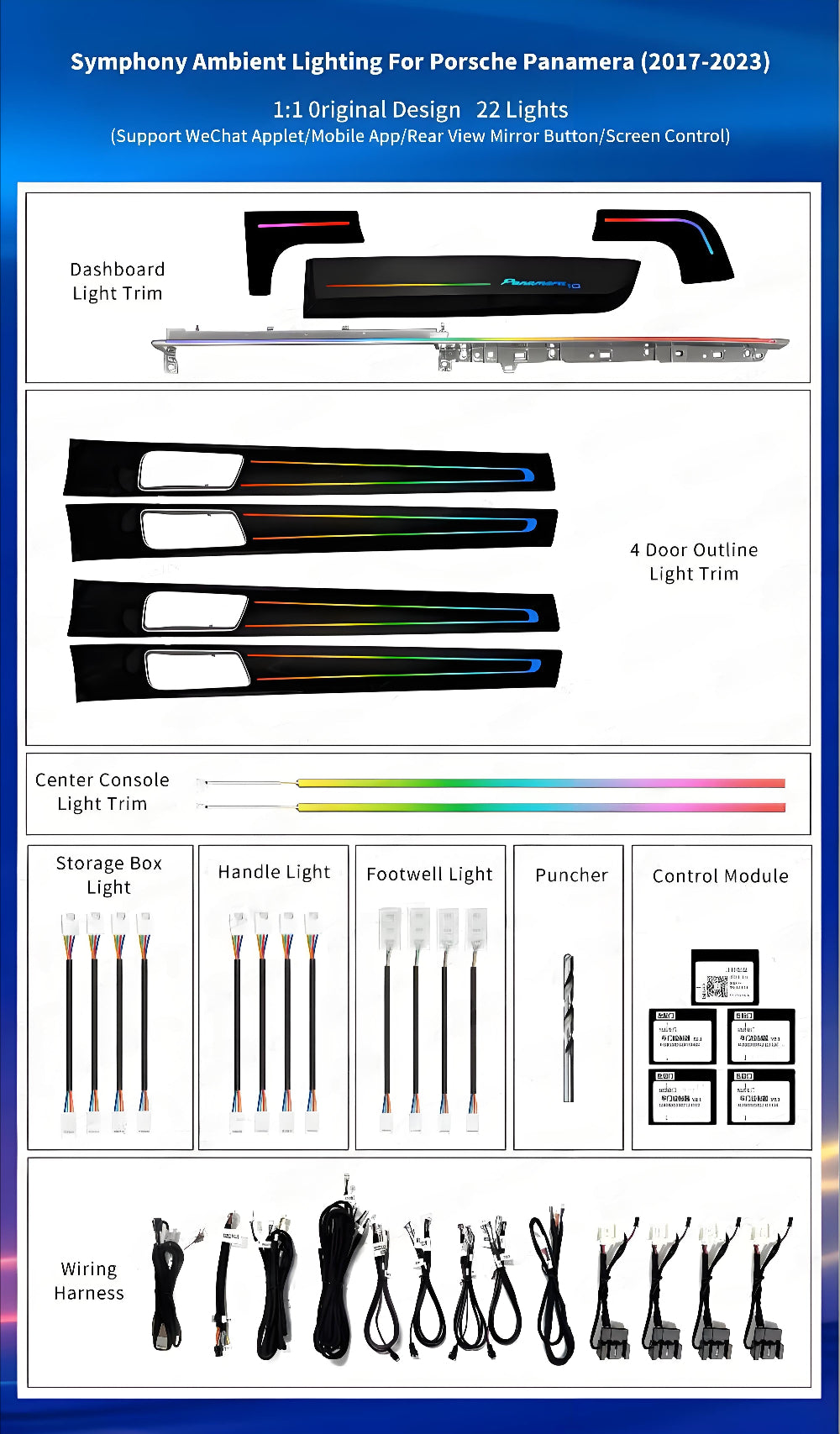 Upgrade Symphony LED Car Interior Ambient Light for Porsche Panamera 2017-2023 Atmosphere Strip Decoration Accessories Carputech