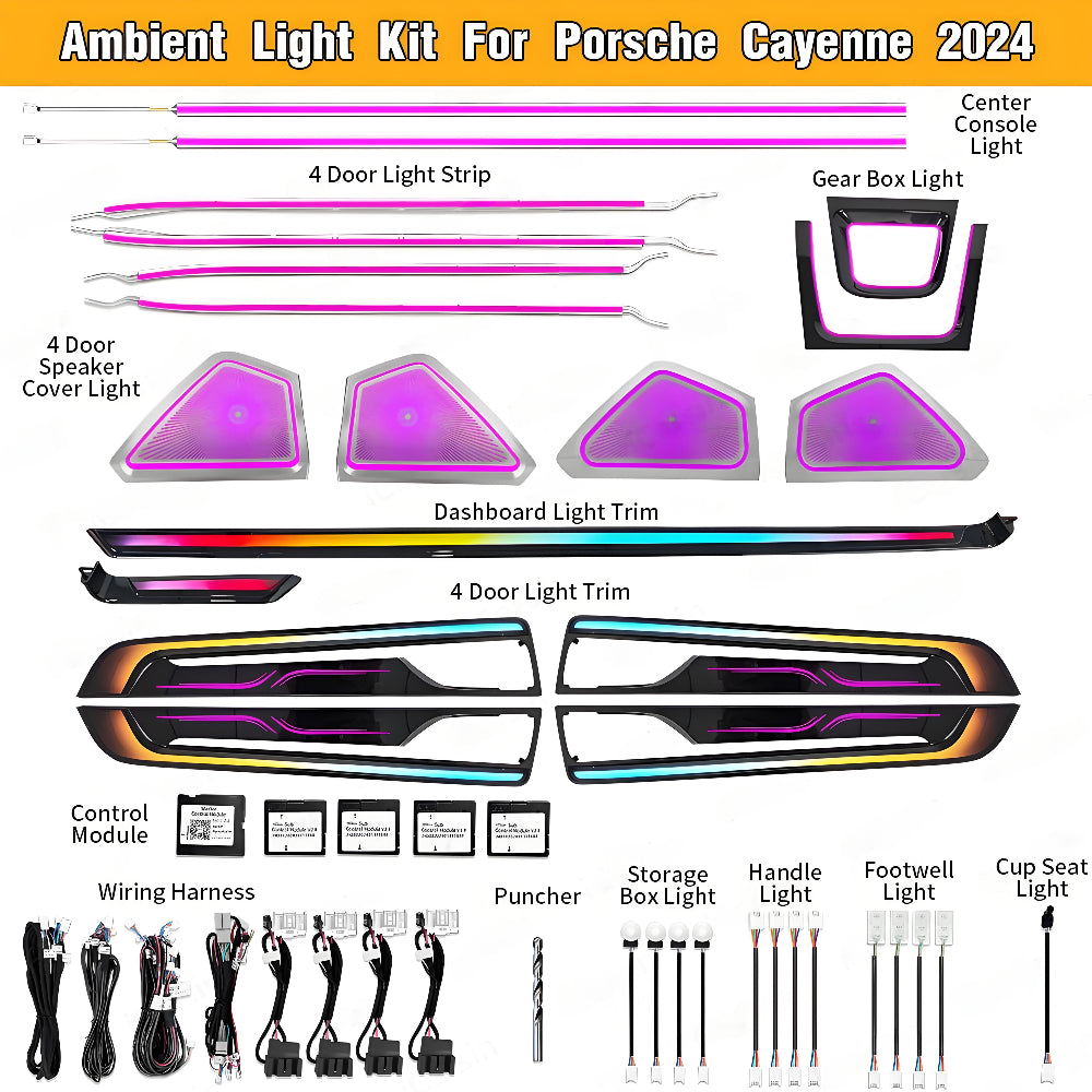 Dynamic Ambient Lighting for Porsche Cayenne 2024-2025 Interior Decoration Symphony LED Lighting Trim Accessories Carputech