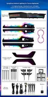 Upgrade Led Car Interior Ambient Lighting for Toyota Highlander / Kluger 2021-2024 Trim Decoration Accessories