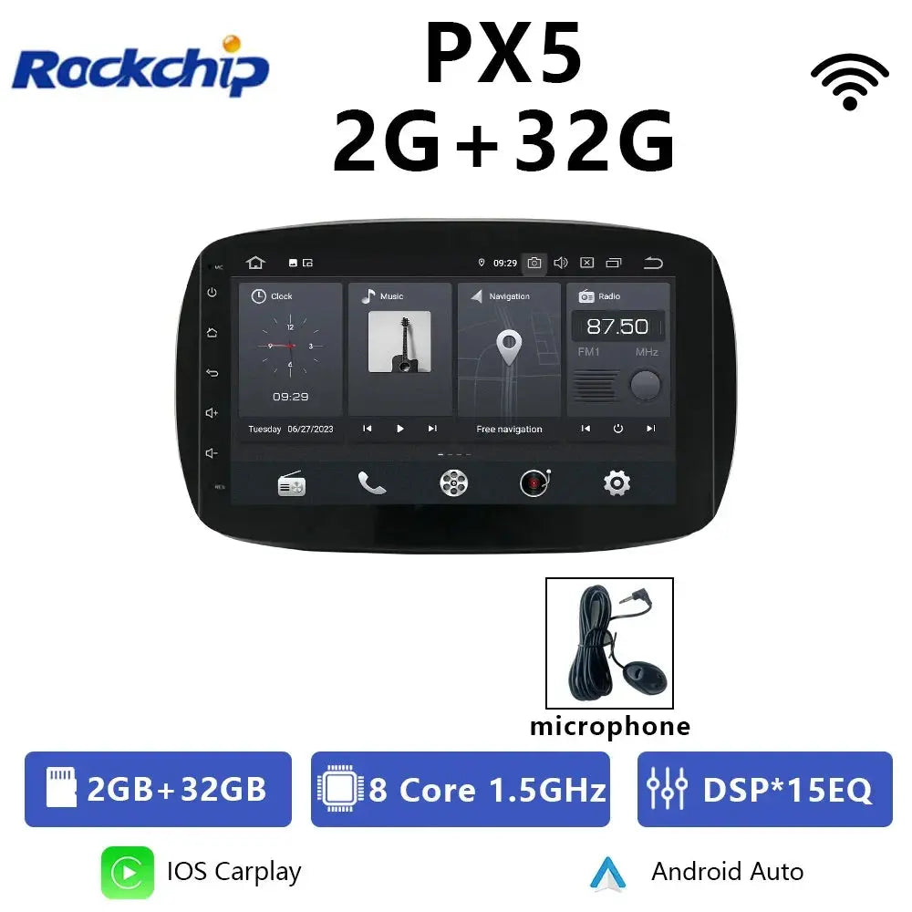 For Mercedes Benz Smart Fortwo 453 Car Radio Android 12 CarPlay Navigation Auto Stereo Screen Qualcomm Bluetooth WIFI 4G Carputech