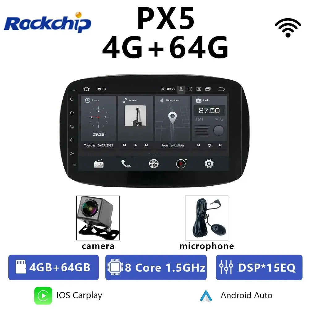 For Mercedes Benz Smart Fortwo 453 Car Radio Android 12 CarPlay Navigation Auto Stereo Screen Qualcomm Bluetooth WIFI 4G Carputech
