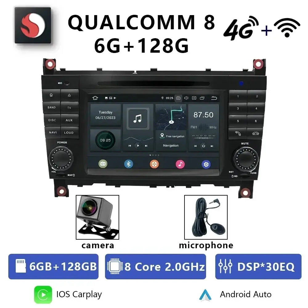 For Mercedes Benz C-Class W203 CLC CLK W209 2005-2011 Qualcomm Car Radio 7" Android 12 DVD GPS CarPlay WIFI 4G Bluetooth Carputech