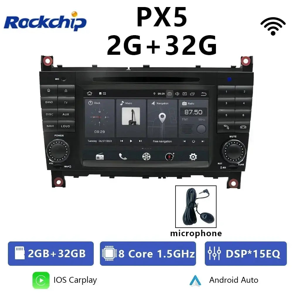 For Mercedes Benz C-Class W203 CLC CLK W209 2005-2011 Qualcomm Car Radio 7" Android 12 DVD GPS CarPlay WIFI 4G Bluetooth Carputech