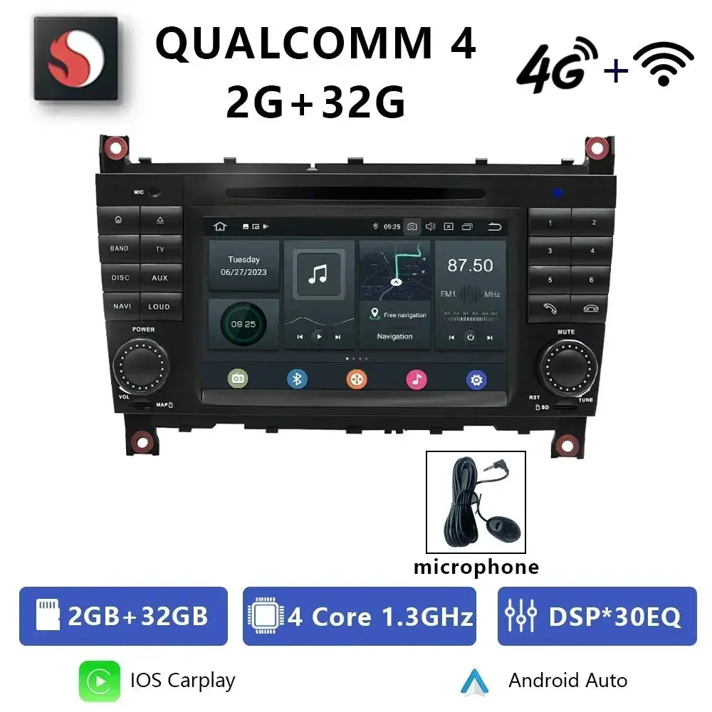 For Mercedes Benz C-Class W203 CLC CLK W209 2005-2011 Qualcomm Car Radio 7" Android 12 DVD GPS CarPlay WIFI 4G Bluetooth Carputech