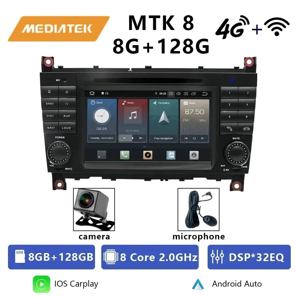 For Mercedes Benz C-Class W203 CLC CLK W209 2005-2011 Qualcomm Car Radio 7" Android 12 DVD GPS CarPlay WIFI 4G Bluetooth Carputech