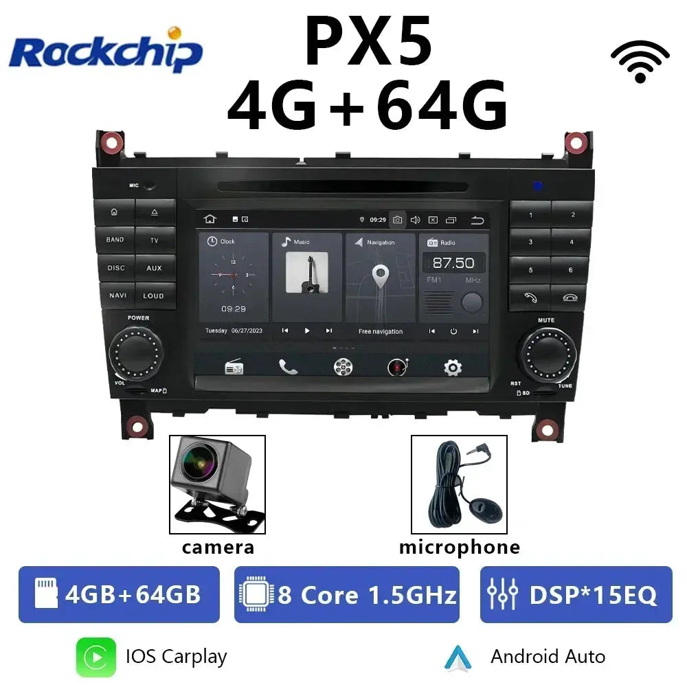 For Mercedes Benz C-Class W203 CLC CLK W209 2005-2011 Qualcomm Car Radio 7" Android 12 DVD GPS CarPlay WIFI 4G Bluetooth Carputech
