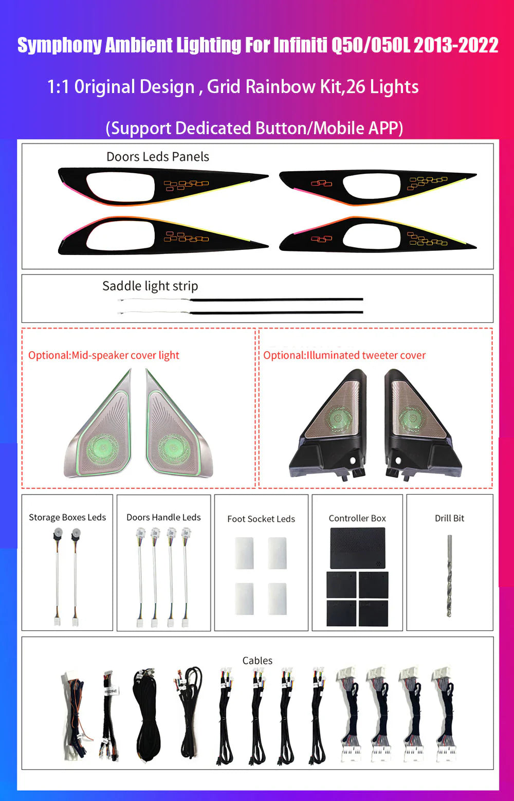 Car Interior Ambient Lighting for Infiniti Q50/Q50L 2013-2022 original style modification - Carputech