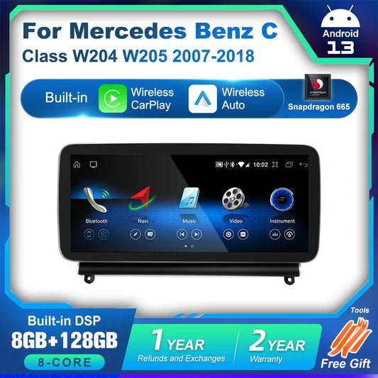 For Mercedes Benz C Class W204 W205 2007-2018 Android 13 Wireless CarPlay Qualcomm 665 Multimedia Intelligent Player GPS DSP Car Radio