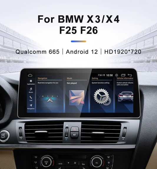 For BMW F25 F26 Snapdragon665 12.3inch Wireless CarPlay Android AUTO Car Multimedia System Head Unit Radio Bluetooth GPS Navi