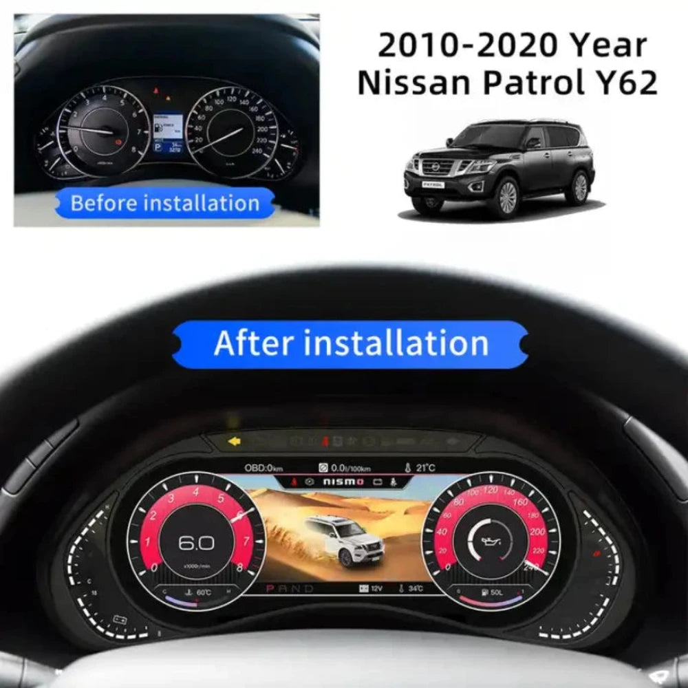 For Nissan Patrol Armada Y62 2010-2023 12.3" LCD Digital Dashboard Cluster Car Panel Speedometer Virtual Cockpit