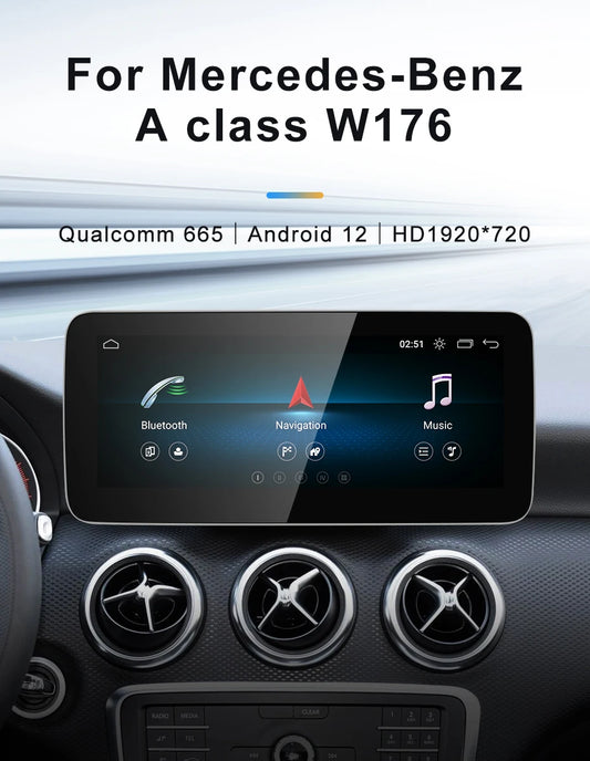 For Mercedes Benz A Class W176 CLA C117 GLA X156 Wireless CarPlay & Android Auto | 12.3 Inch Touch Screen Snapdragon665 Android13 Car GPS Stereo Multimedia Car Radio Headunit