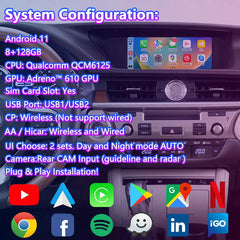 Écran radio d'interface de lecture automatique multimédia de voiture Android de 10,25 pouces pour Lexus ES 200 250 300h 350 ES200 ES250 2012-2018 
