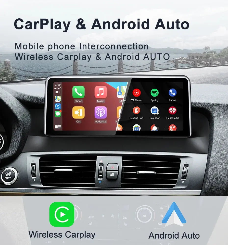For BMW X3 X4 F25 F26 MTK8581 10.25inch Wireless CarPlay AUTO Android Car Multimedia System Head Unit Radio Bluetooth GPS Navigation Carputech