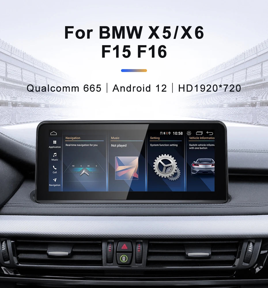 Lecteur multimédia de voiture sans fil Snapdragon665 10,25 pouces CarPlay AUTO pour BMW X5 F15 X6 F16 NBT Unité principale Radio Bluetooth GPS Navi