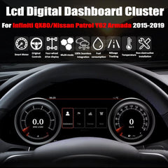 Pour Infiniti QX80/Nissan Patrol Y62 Armada 2015-2019 12.3" LCD Tableau de bord numérique Cluster Panneau de voiture Compteur de vitesse Cockpit virtuel