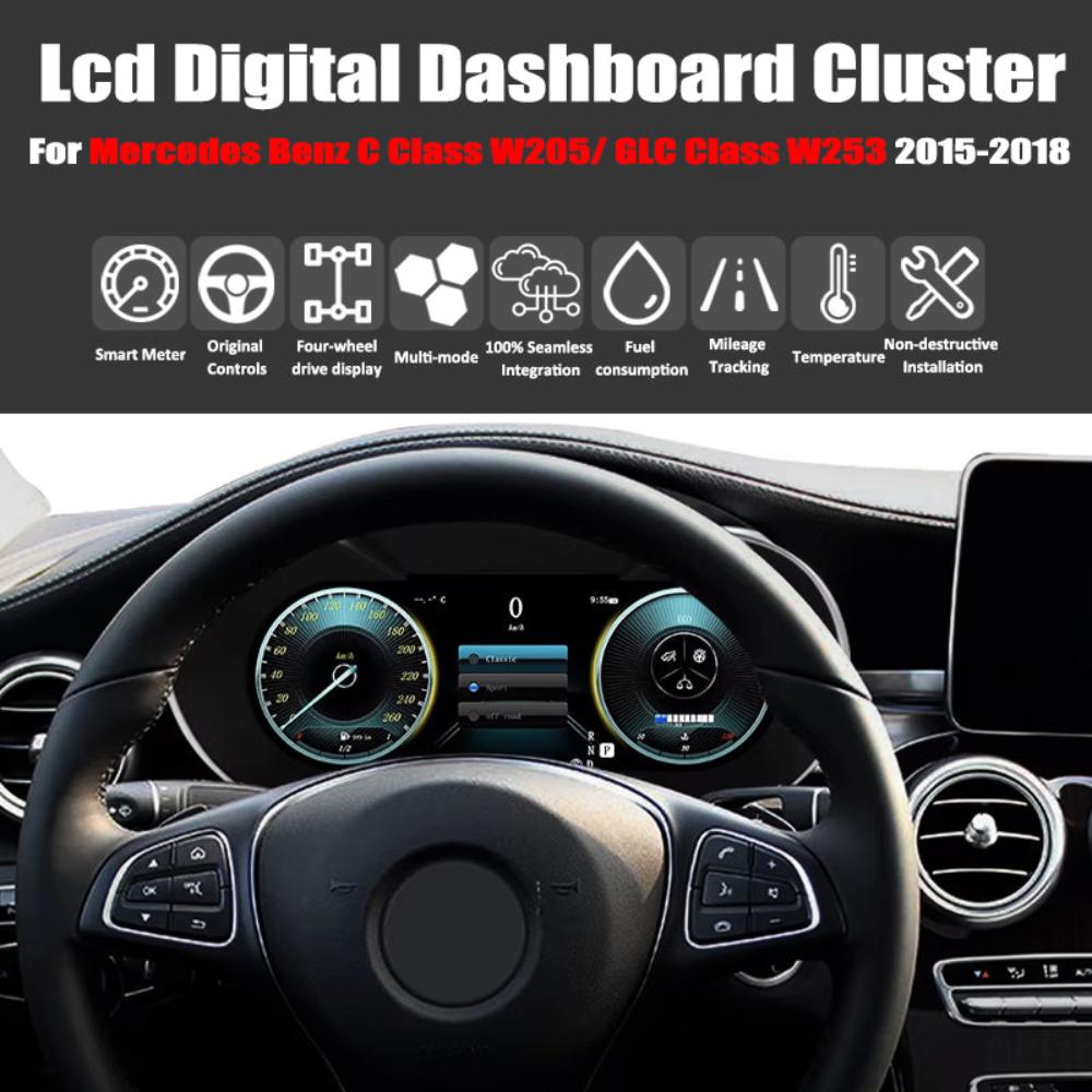 Für Mercedes Benz C-Klasse W205/GLC-Klasse W253 2015–2018 NTG 5.0 12,3 Zoll LCD-Digital-Armaturenbrett-Cluster-Auto-Panel-Tachometer Virtuelles Cockpit