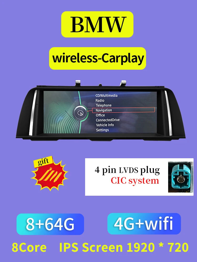 Nouveau ID8 Qualcomm 8 Core 8G 128G 1920 Carplay Android Auto pour BMW Série 7 F01 F02 Lecteur vidéo de voiture Écran multimédia central 