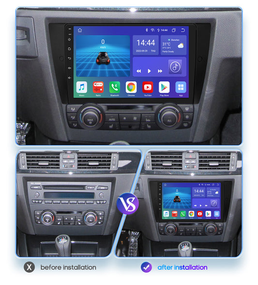 Carputech 2005-2012 BMW 3 Series E90 E91 E92 E93 Android 12 Wireless Apple CarPlay & Android Auto Car Radio with 6GB RAM 64GB ROM & 9 Inch QLED Touch Screen