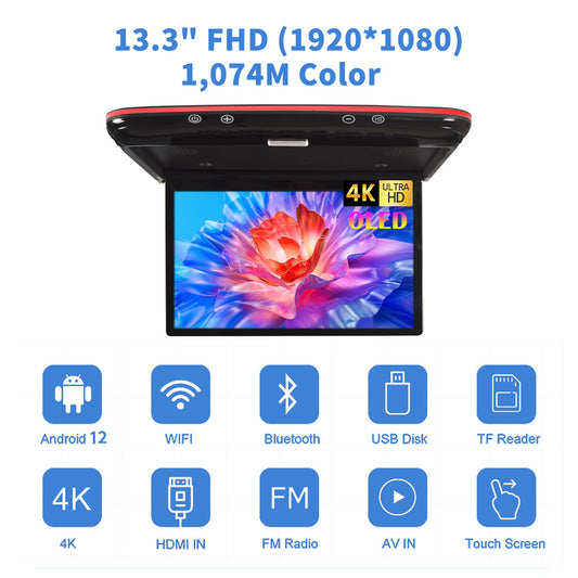 Für TOYOTA Alphard (Serie 20)/Vellfire 2008-2015 13,3 Zoll Android Autodachmonitor Deckenbildschirm 4K OLED Flip Down Bildschirm Overhead Multimedia Video Mount Display MP5-Player 